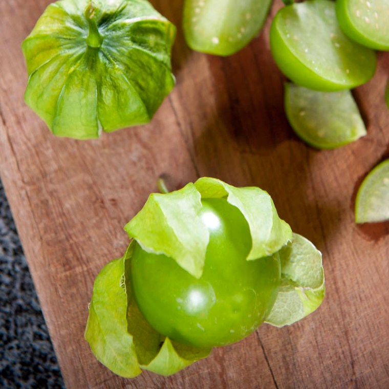 The tomatillo (Physalis philadelphica), also known as a husk tomato or Mexican tomato.(© All Rights Reserved)