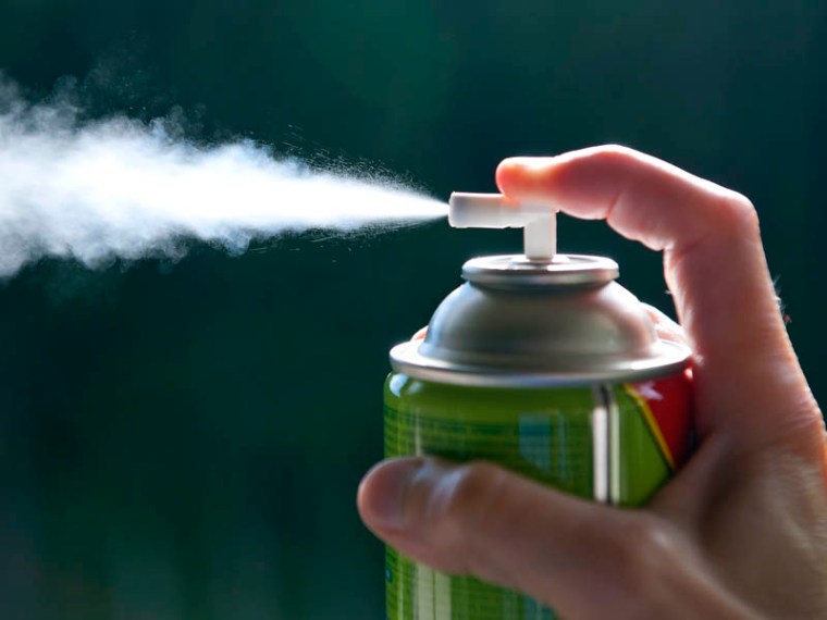 The content of an aerosol dispenser, released as a fine mist.(© All Rights Reserved)