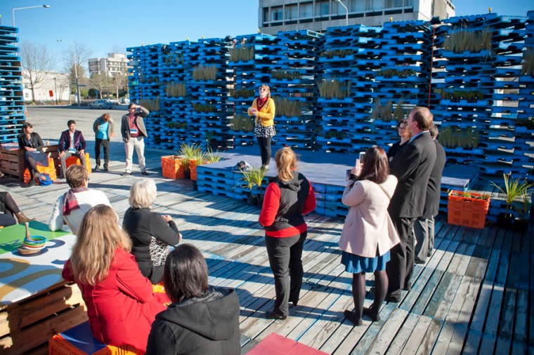 The Pallet Pavillion - a temporary performance space for musicians and other performers, built on a demolished building site. (© All Rights Reserved)